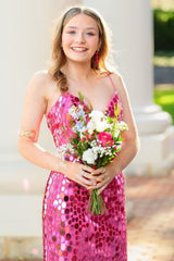 Fuchsia Homecoming Dresses Mirror Spaghetti Straps Tight Short Cocktail Dresses