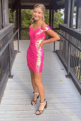 Fuchsia Homecoming Dresses Off The Shoulder Tight Short Cocktail Dresses