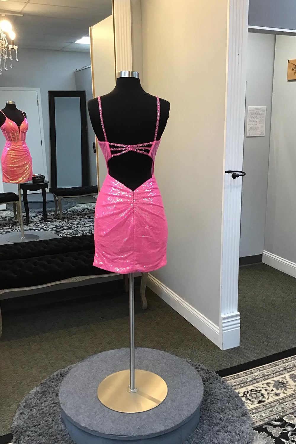 Fuchsia Homecoming Dresses Open Back Corset Tight Short Sequin Prom Dress