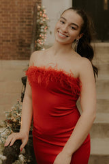 Fuchsia Homecoming Dresses Satin Tight Short Cocktail Dresses with Feathers