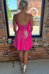 Fuchsia Homecoming Dresses Sequin A Line Short Cocktail Dresses