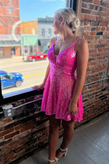 Fuchsia Homecoming Dresses Sequin A Line Short Cocktail Dresses