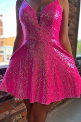 Fuchsia Homecoming Dresses Sequin A Line Short Cocktail Dresses