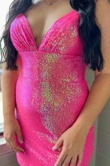 Fuchsia Homecoming Dresses Sequin Backless Tight Short Cocktail Dresses