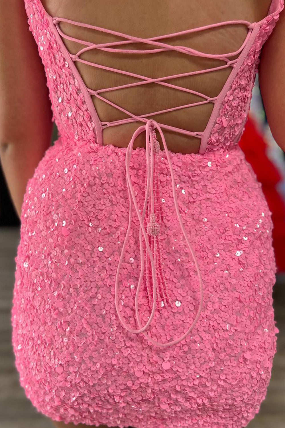 Fuchsia Homecoming Dresses Sequin Corset Tight Short Cocktail Dresses