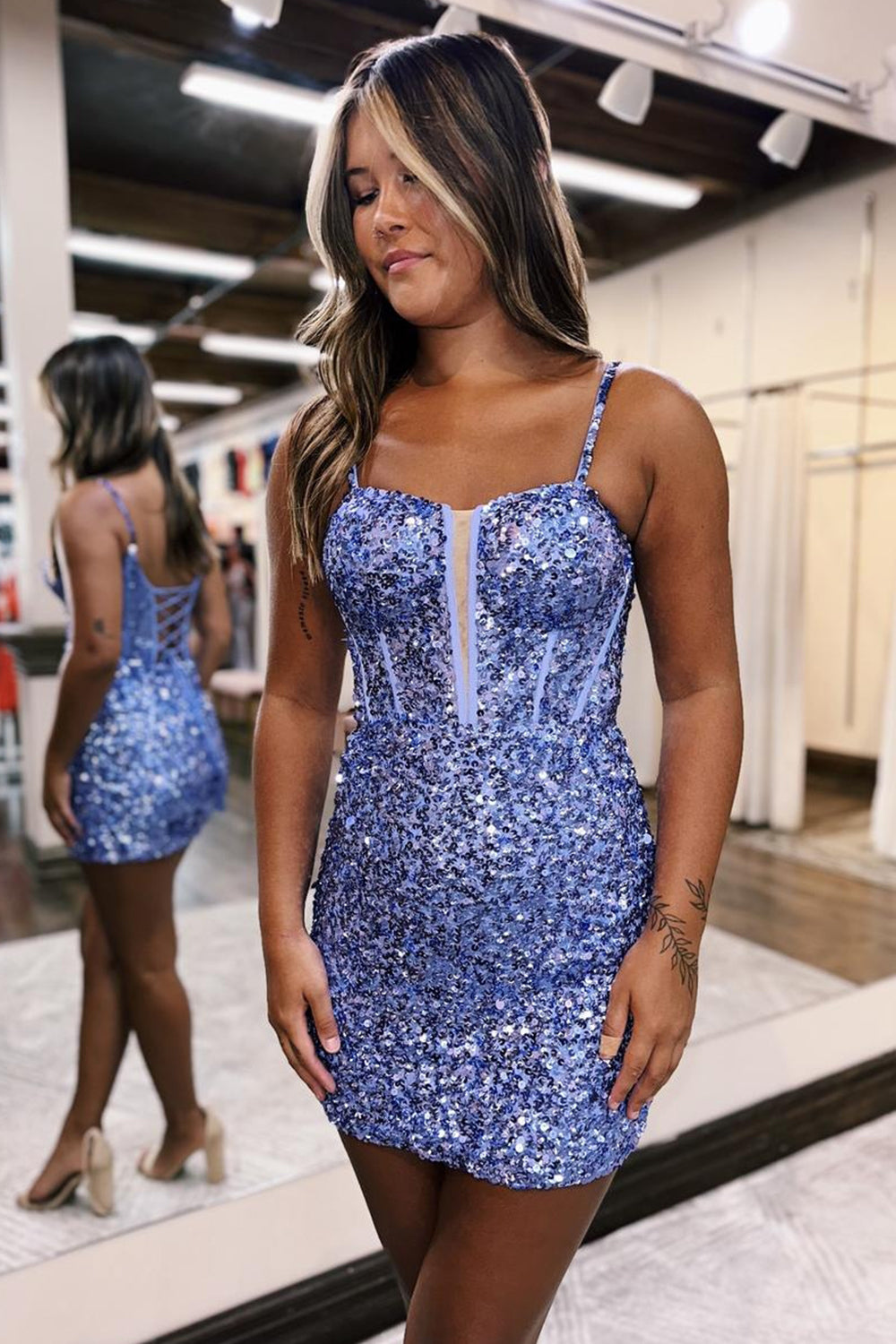Fuchsia Homecoming Dresses Sequin Corset Tight Short Cocktail Dresses