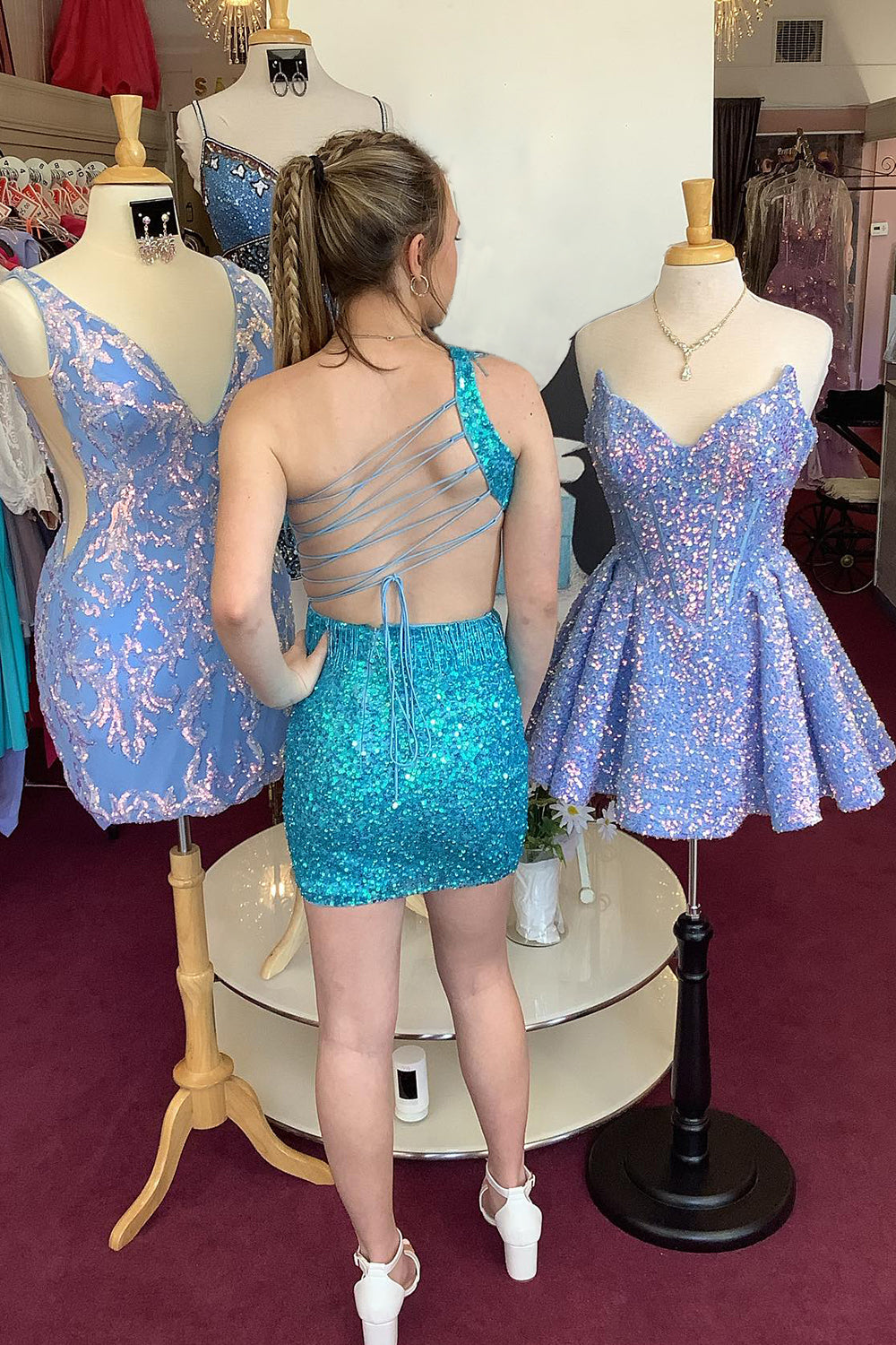 Fuchsia Homecoming Dresses Sequin Fringed Cut Out Tight Short Cocktail Dresses