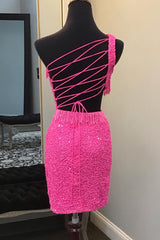 Fuchsia Homecoming Dresses Sequin Fringed Cut Out Tight Short Cocktail Dresses