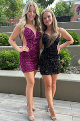 Fuchsia Homecoming Dresses Sequin Lace-Up Back Tight Prom Dress