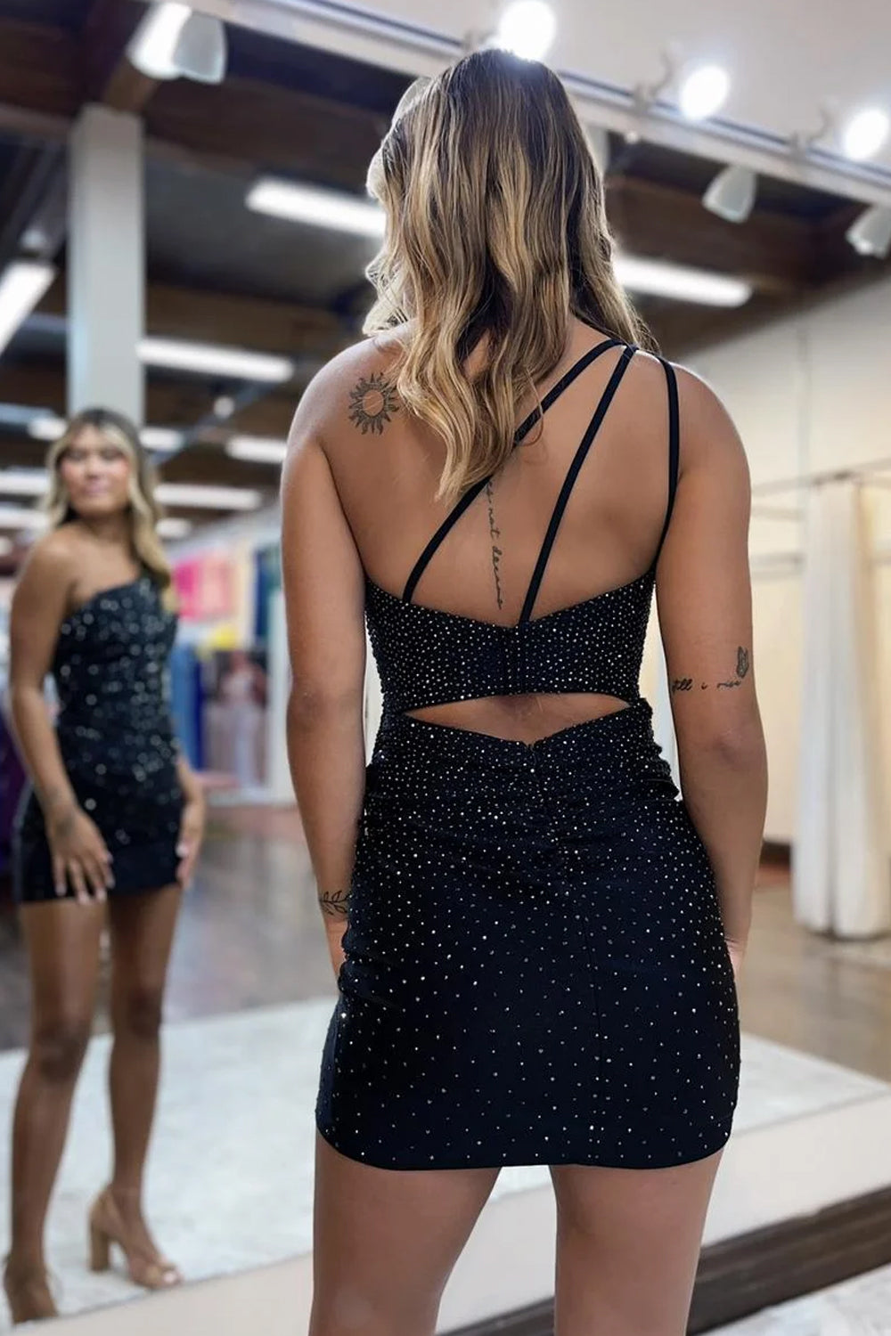 Fuchsia Homecoming Dresses Sequin One Shoulder Tight Short Cocktail Dresses