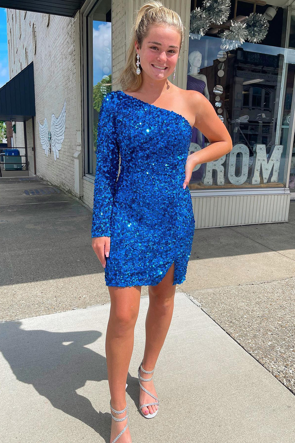 Fuchsia Homecoming Dresses Sequin Prom Dress with Sleeves