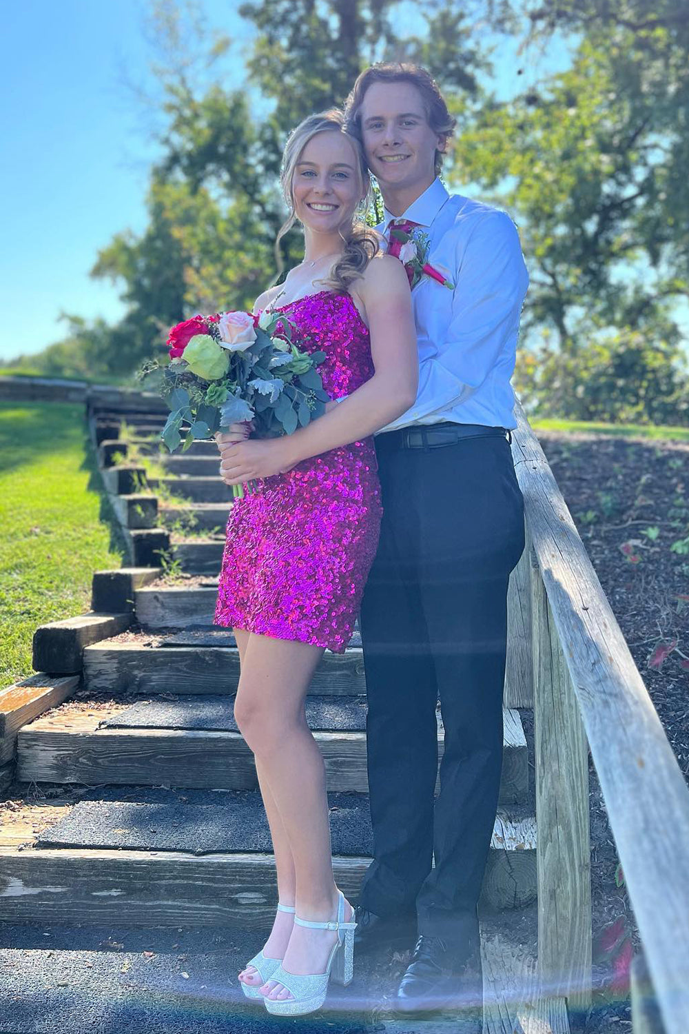 Fuchsia Homecoming Dresses Sequin Strapless Sleeveless Tight Prom Dress