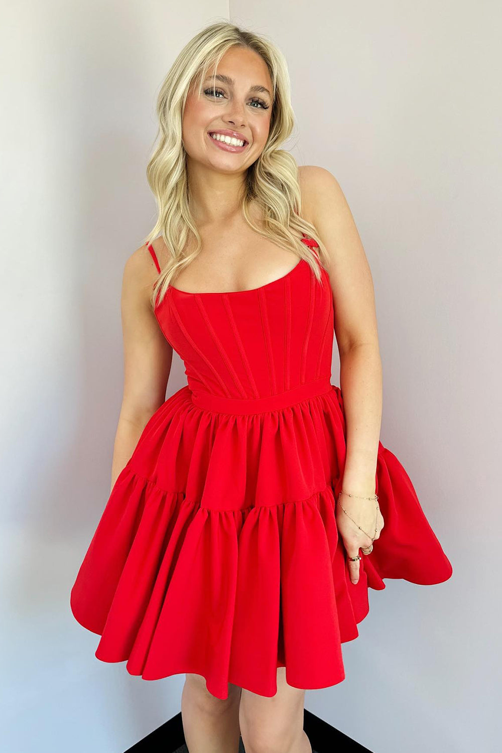 Fuchsia Homecoming Dress Spaghetti Straps Lace-Up Back A-Line Short Satin Prom Dress Suzhoufashion