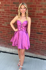 Fuchsia Homecoming Dresses Strapless A Line Short Cocktail Dresses With Bow