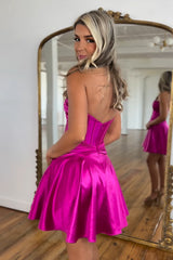 Fuchsia Homecoming Dresses Strapless Corset A Line Short Cocktail Dresses