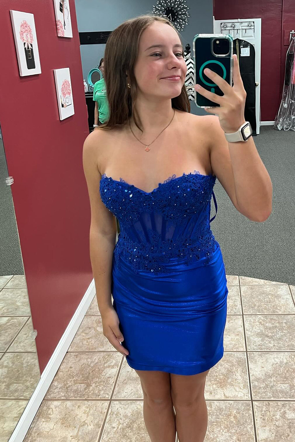 Fuchsia Homecoming Dresses Strapless Tight Corset Short Cocktail Dresses with Lace