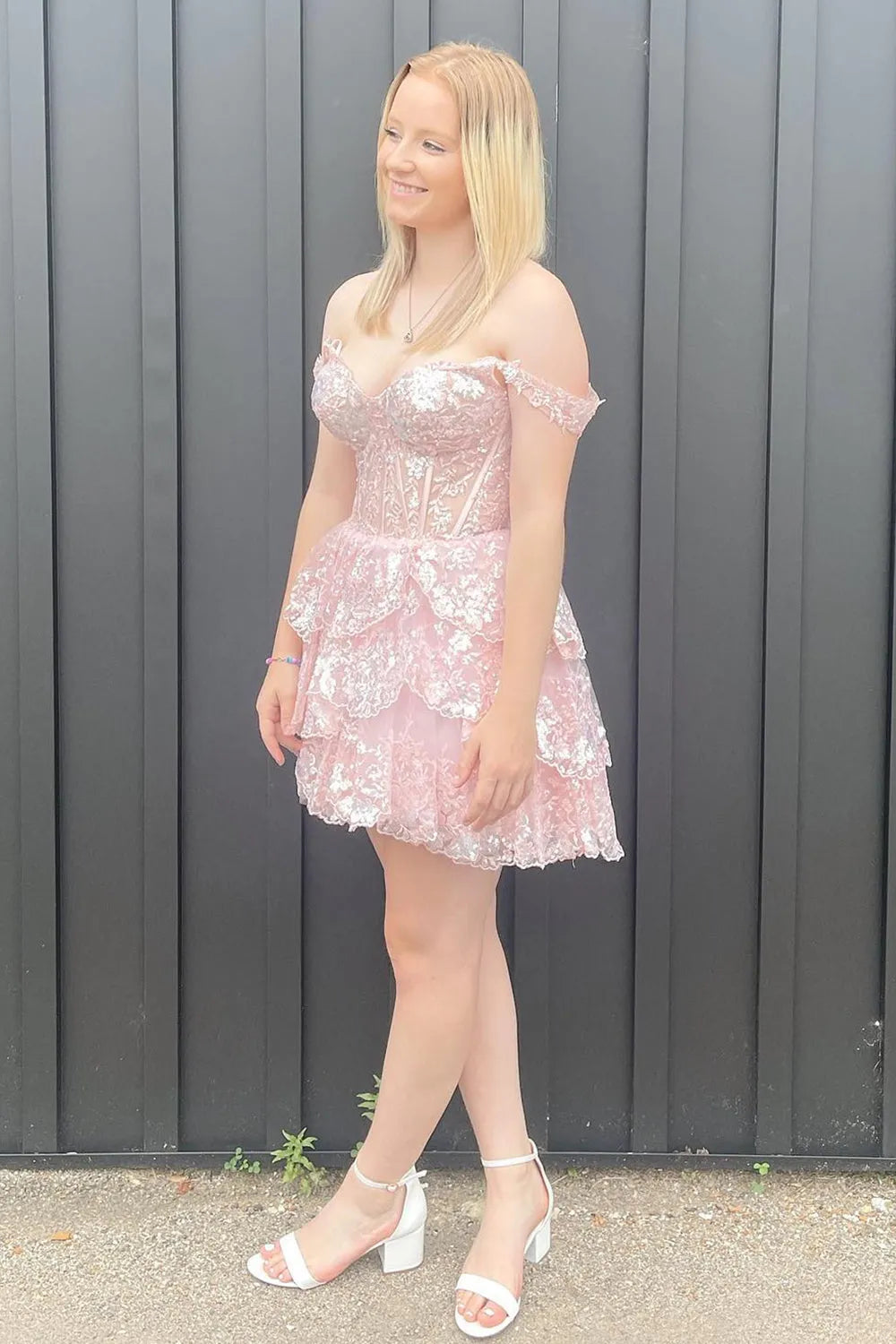 Fuchsia Homecoming Dresses Tiered Lace A-Line Short Cocktail Dresses