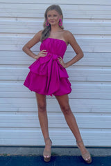 Fuchsia Homecoming Dresses Tiered Sweetheart Short Cocktail Dresses With Bow