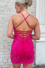 Fuchsia Homecoming Dresses Tight Short Cocktail Dresses with Appliques