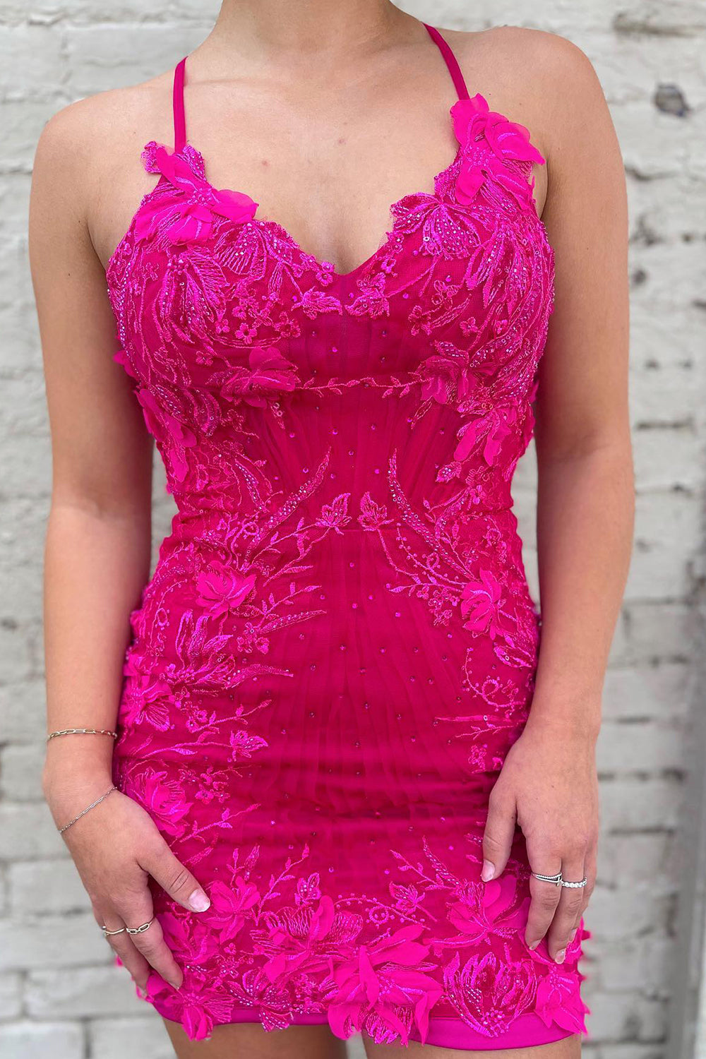 Fuchsia Homecoming Dresses Tight Short Cocktail Dresses with Appliques