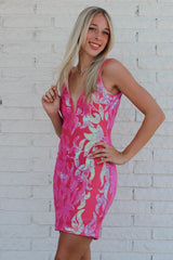 Fuchsia Homecoming Dresses V-Neck Sequin Tight Short Cocktail Dresses