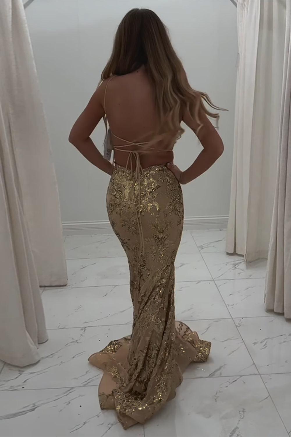 navy blue dress for baby girl Gold Sequins Mermaid Backless Long Prom Dresses with Side Slit, SP357 –  Simidress main image 0