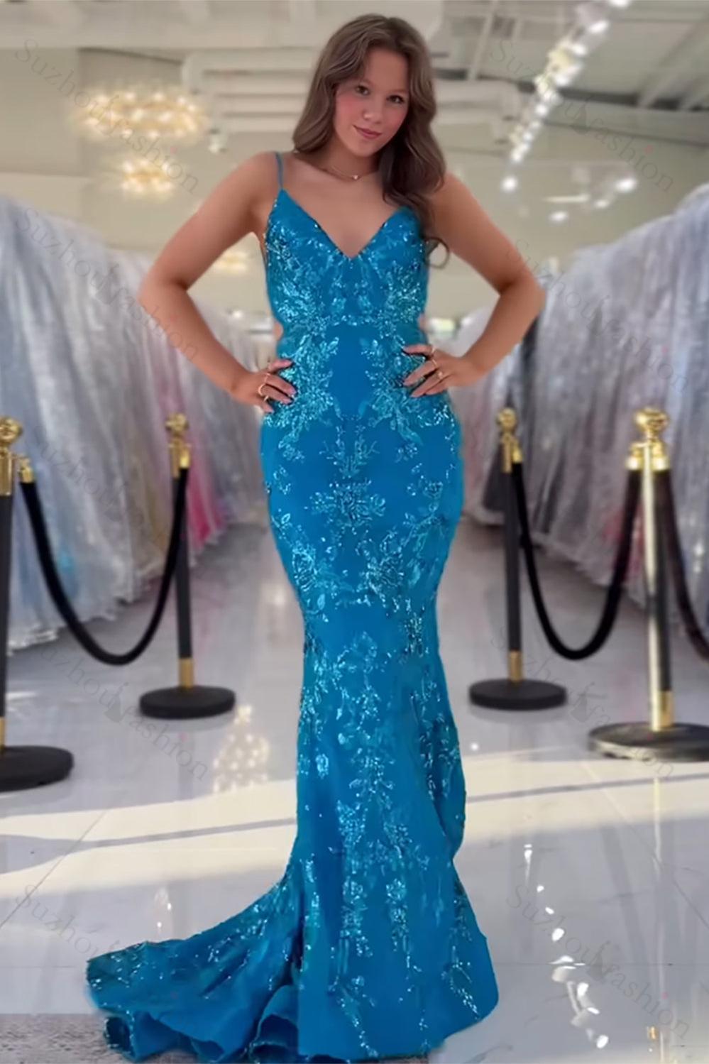 Suzhoufashion Fuchsia Prom Dress Mermaid Sequins Long Backless Formal Dress  – suzhoufashion