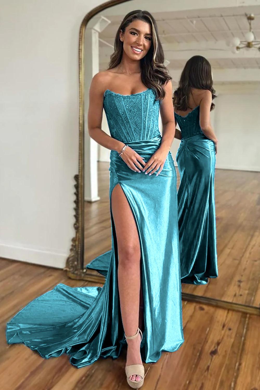 Fuchsia Prom Dress Sheath Corset Long Formal Dress With Lace