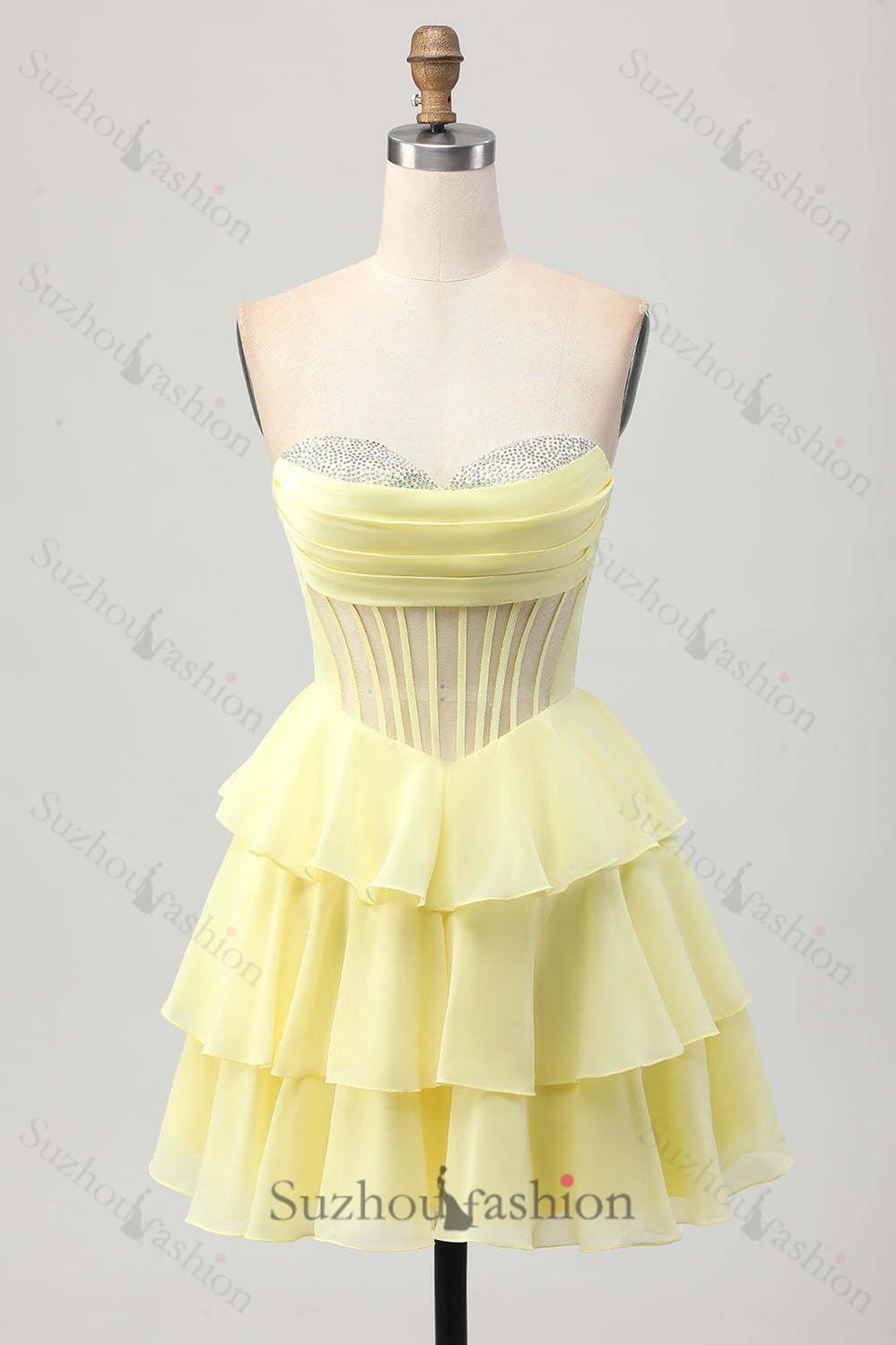 Fuchsia Ruffled Homecoming Dresses Sweetheart Short Corset Cocktail Dresses With Beading