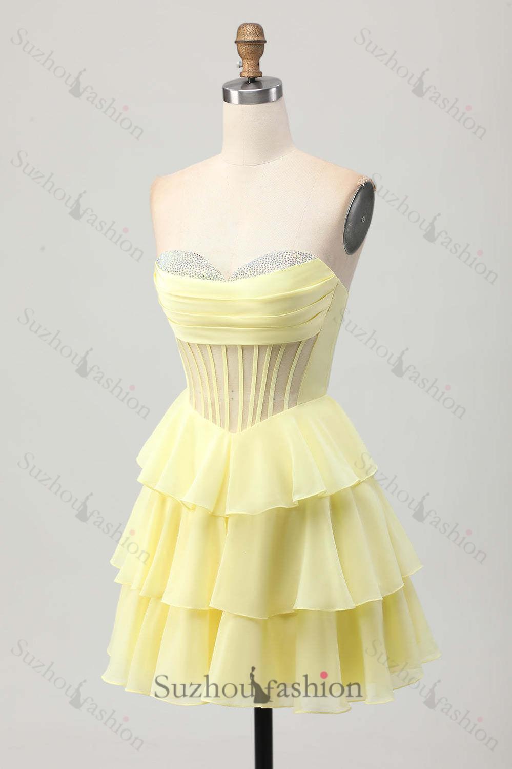 Fuchsia Ruffled Homecoming Dresses Sweetheart Short Corset Cocktail Dresses With Beading