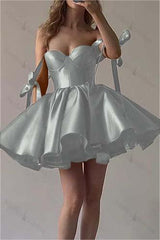 Fuchsia Satin Sweetheart Sleeveless Short Homecoming Dress With Ruffles