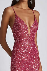 Fuchsia Wedding Guest Dress Sheath Spaghetti Straps Long Formal Dress