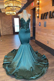 Glamorou V-neck Sleeveless Halter Mermaid Prom Dress With Beading
