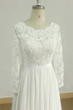 Glamorous A-line White Chiffon Wedding Dress | Longsleeves Jewel Bridal Gowns