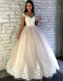 Glamorous Cap Sleeves Wedding dress Crew Neck Tulle Lace Bridal Gowns Online
