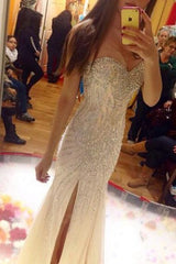 Glamorous Crystal Sweetheart Evening Dress with Beading Side Slit Formal Occasion Dress