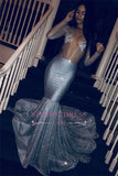 Glamorous Deep V Neck Prom Dresses | Mermaid Crystal Long-Sleeves Party Dresses