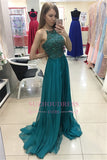 Glamorous Halter Crystal Evening Dresses | Sleeveless Chiffon A-line Prom Dress