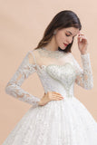 Glamorous Jewel Tulle Lace Wedding Dress | Long Sleeves Appliques Beadings Bridal Gowns