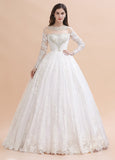 Glamorous Jewel Tulle Lace Wedding Dress | Long Sleeves Appliques Beadings Bridal Gowns