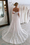Glamorous Long A-Line Off-the-shoulder Lace Bridal Gowns With Glitter