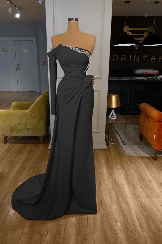 Glamorous Long Off-the-shoulder Split Prom Dress With Long Sleeve