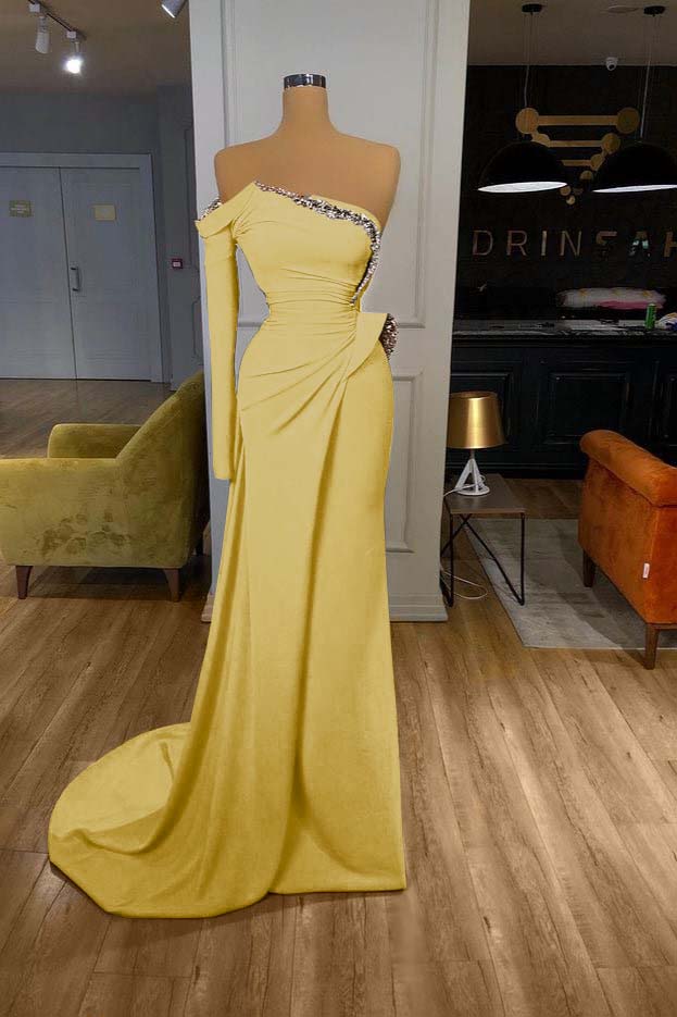 Glamorous Long Off-the-shoulder Split Prom Dress With Long Sleeve