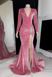 Glamorous Long Sleeveless V-neck Split Front Mermaid Prom Dress