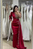 Glamorous Long Sleeves Burgundy Prom Dress Mermaid Long Evening Gowns