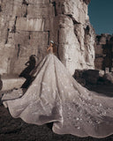 Glamorous Long Sleeves Flowers Wedding Dresses | Beadings Bridal Ball Gowns BC0151