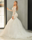 Glamorous Long Sleeves Off-the-Shoulder Wedding Dress Mermaid Bridal Gowns