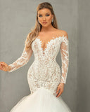 Glamorous Long Sleeves Off-the-Shoulder Wedding Dress Mermaid Bridal Gowns