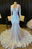 Glamorous Long Sleeves Prom Dress Mermaid Sequins On Sale