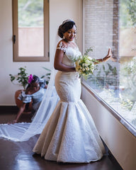 Glamorous Mermaid Lace Appliques Wedding Dresses | Off-The-Should Bridal Dresses